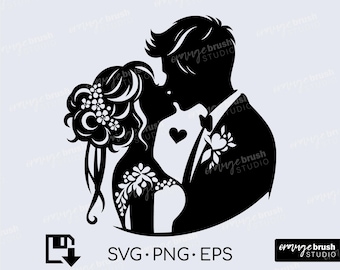 Boda SVG, Novia y novio SVG PNG para Cricut, Siluetas de boda de Sr. y Sra. - Marido y esposa Svg Png para manualidades - Descarga digital