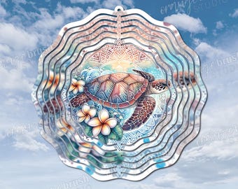 Turtle Wind Spinner Sublimation PNG, Beach Sea Turtle Wind Spinner Template, Summer Design Boho Style 10 Inch Size - Digital Download