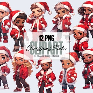 Weihnachten männliches Clipart-Bundle, Chibi Männer Clipart, Mann Clipart PNG, Weihnachten Junge Clipart für Aufkleber, Sublimation, Kunsthandwerk - digitaler Download