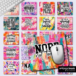 Sarcastic Mouse Pad Sublimation Bundle, Funny Quotes PNG Designs for Crafts, Sassy Brush Stroke Mousepad PNG Bundle - Digital Download