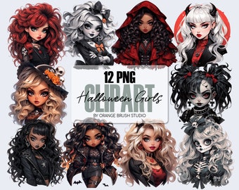 Paquete de imágenes prediseñadas de Halloween Girl - Sublimación de moda gótica. Imágenes Prediseñadas De Terror PNG - Imágenes Prediseñadas Góticas. Paquete Goth Girl PNG - Descarga digital