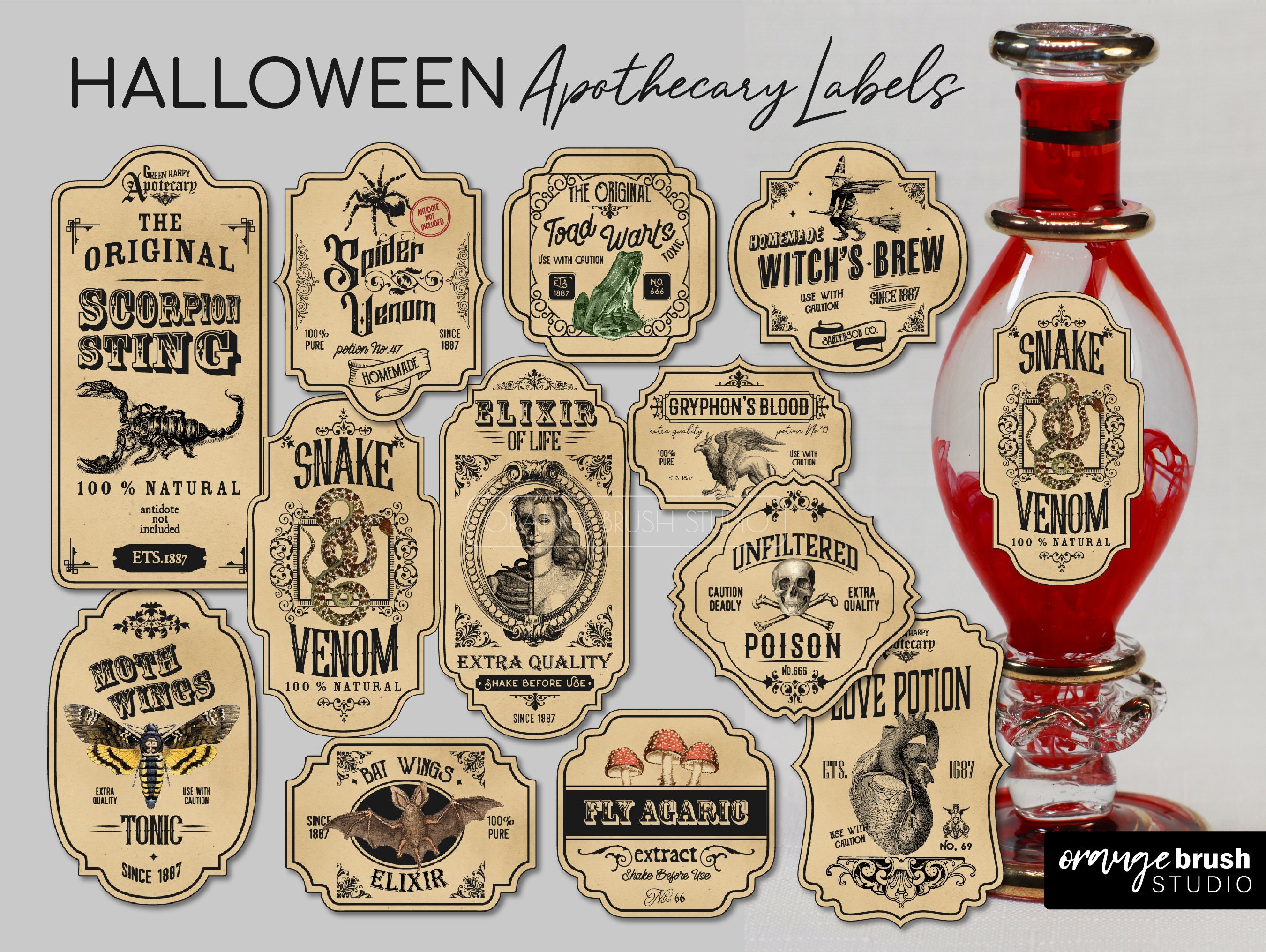 Halloween Potion Labels Apothecary Potion Label Vintage - Etsy
