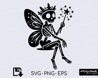 Esqueleto Engraçado SVG, Esqueleto SVG, Perfeito para Cricut, Esqueleto de Fada Halloween PNG arquivo Uso Comercial - Download Digital