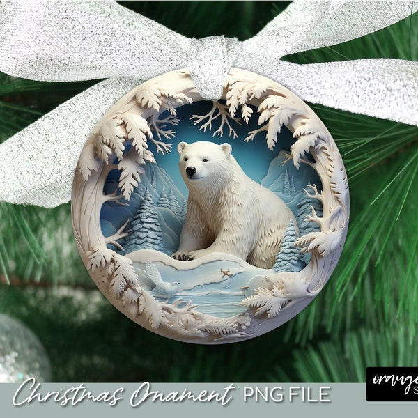 Christmas Ornament Polar Bear Design, 3D Sublimation File. 3D Round Ornament, Christmas Sublimation - Instant Download