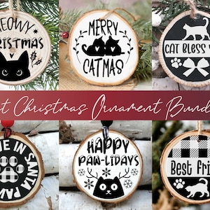Lot de 6 ornements ronds chat de Noël SVG pour Cricut. Décorations de chat de Noël, panneau rond de Noël, joyeux Noël Bundle - téléchargement numérique