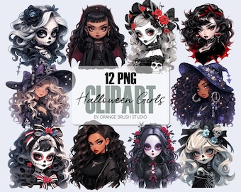 Chibi Dolls PNG Halloween Clipart Bundle, Horror Sublimation Designs. Gothic Clipart - Cute Goth Girl PNG for Crafts - Digital Download