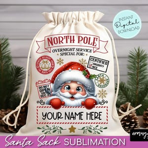 Santa Sack PNG Bundle, Cute Santa Gift Bag Sublimation Designs, North Pole Delivery, Kids Christmas Bag Templates - Instant Download