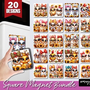 Funny Chicken Magnet Sublimation Bundle. Cute Chicken Sunflower Fridge Square Magnet PNG Bundle for Kitchen Crafts - Digital Download
