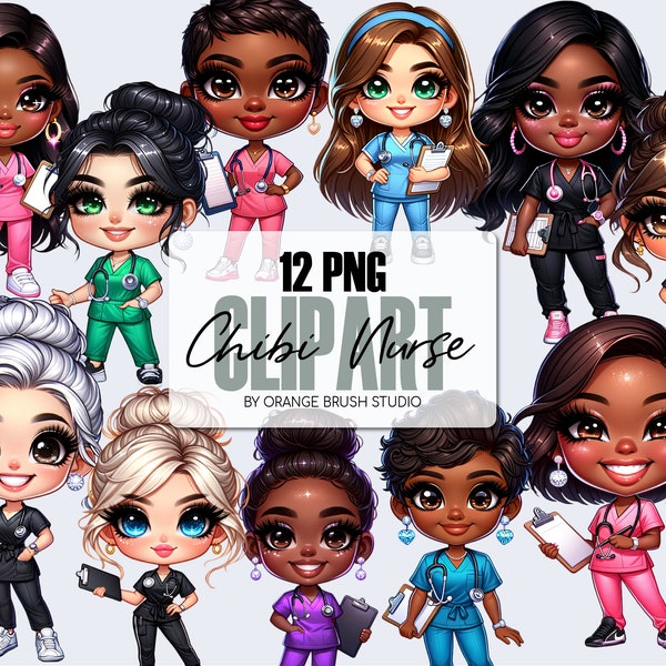 Chibi Nurse Clipart Bundle - Chibi Doll Clipart PNG, Perfect for Stickers, Crafts, and Sublimation Projects - Instant Digital Download