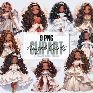 Angel Clipart Bundle, Fashion Girl PNG Bundle. Christmas Doll Clipart for Planner, Sublimation, Crafts - Instant Download