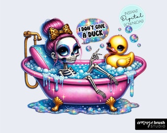 Funny Snarky Skeleton PNG - I Don't Give a Duck, Sarcastic Quote Sublimation, Halloween Clipart, Adult Humor Trendy Skull - Digital Download