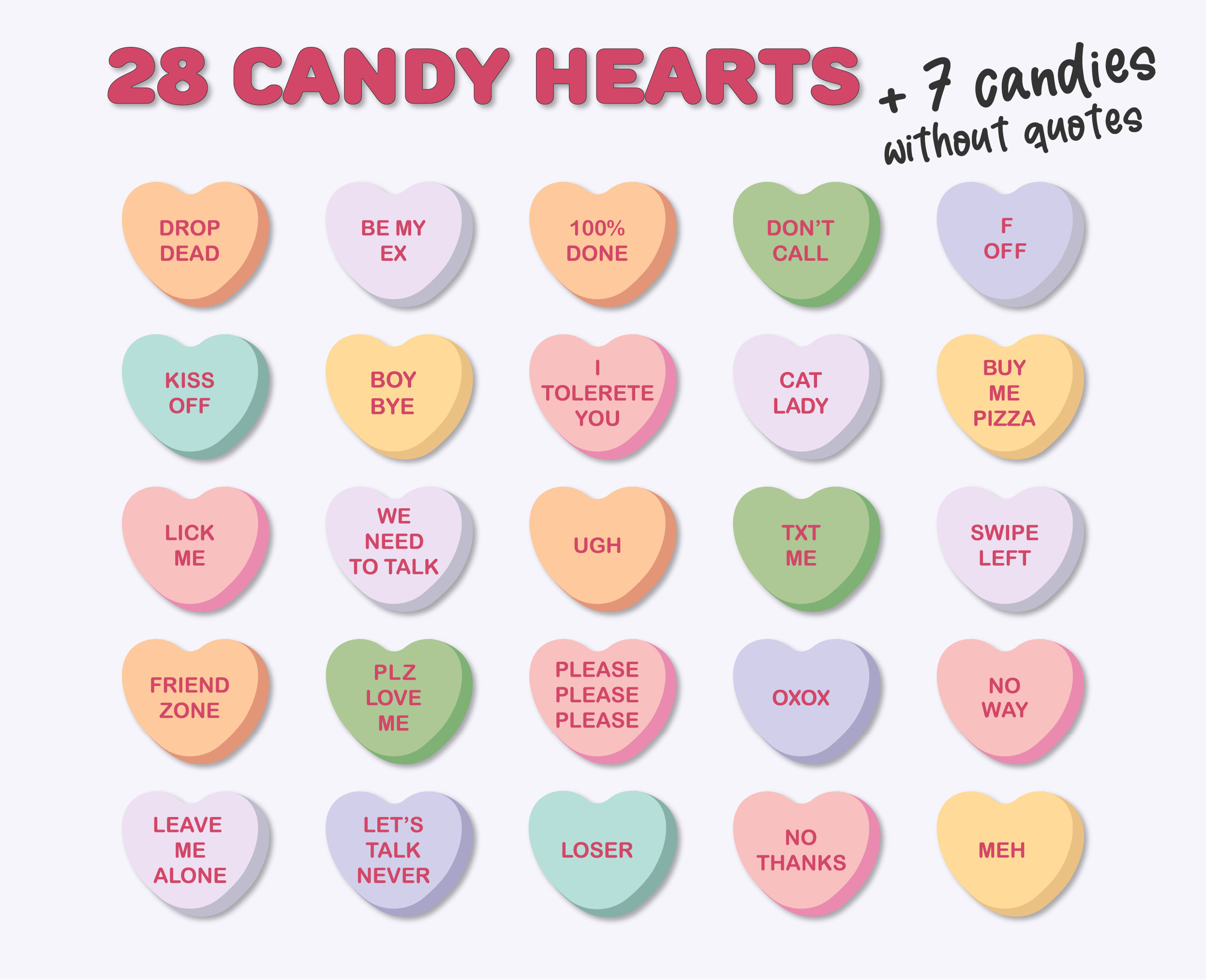 Anti Valentines Day Candy Hearts SVG PNG Bundle 28 Clipart