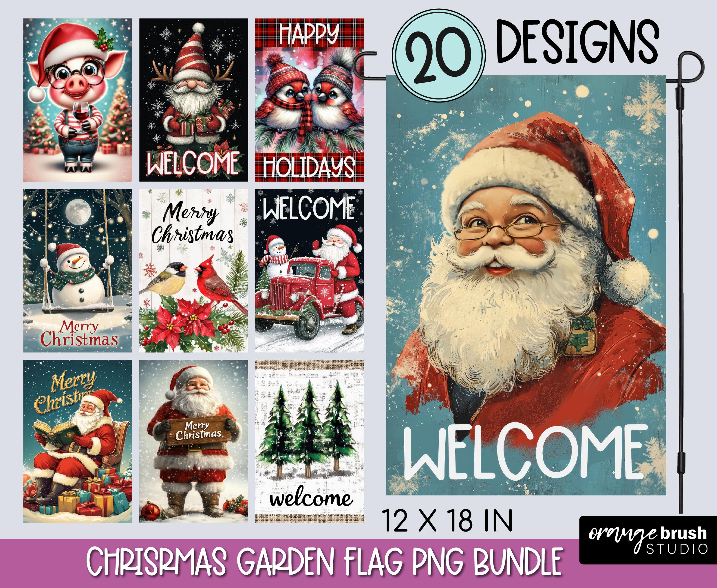 Weihnachtsgarten-Flaggen-Sublimations-Bundle - Winterferien PNG Designs. Weihnachten Yard Flagge, Frohe Weihnachten Willkommen Zeichen PNG - Digitaler Download