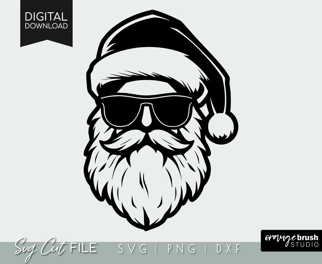 Cool Santa Face in Sunglasses SVG File for Cricut. Christmas Santa Head ...