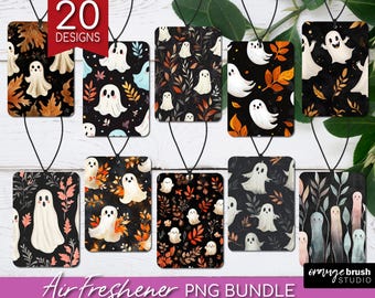 Pacote de Sublimação de Ambientador Fantasma Fofo. Designs PNG de Ambientador de Carro de Halloween Assustador. Fantasma de Halloween Fofo PNG - Download Digital