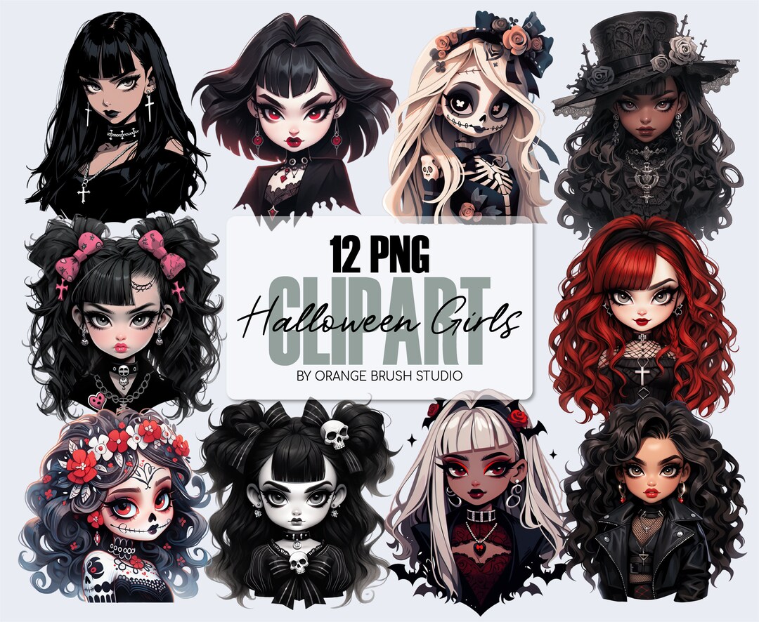Halloween Sublimation Bundle - Gothic Girl Clipart. Creepy Halloween ...