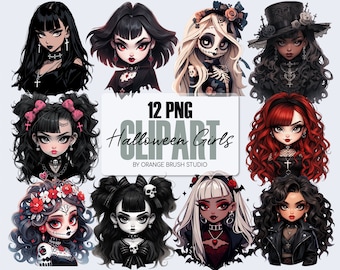 Halloween Sublimation Bundle - Gothic Girl Clipart. Creepy Halloween Fashion Girl Clipart. Horror PNG Bundle - Digital Download