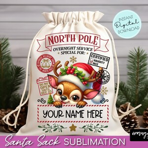 Santa Sack PNG Bundle, Cute Santa Gift Bag Sublimation Designs, North Pole Delivery, Kids Christmas Bag Templates - Instant Download