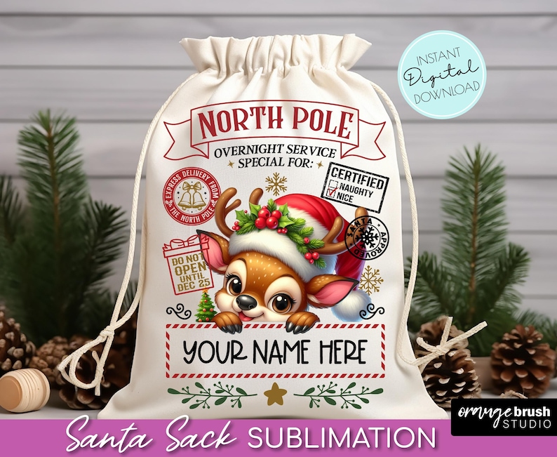 Santa Sack PNG Bundle, Cute Santa Gift Bag Sublimation Designs, North Pole Delivery, Kids Christmas Bag Templates - Instant Download