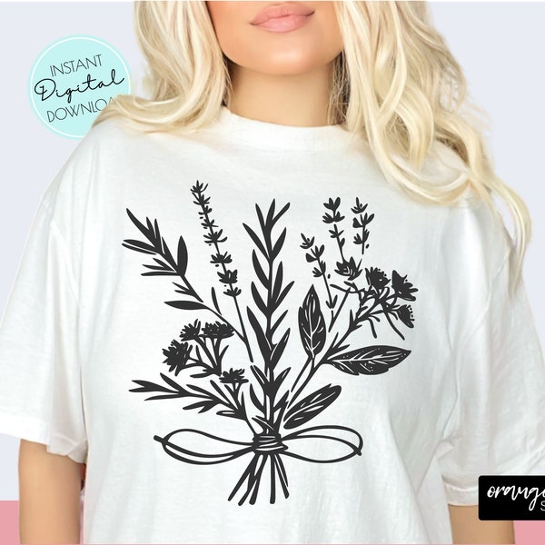 Wildflowers SVG PNG, Boho Sublimation, Flower Bouquet Sublimation, Boho T-Shirt Design, Celestial Svg File, Botanical Svg - Digital Download