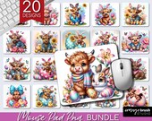 Easter Highland Cow Mouse Pad Sublimation Bundle, Easter Cow Mouse Pad Designs for Crafts, Cute Baby Cow Mousepad PNG - Digital Download