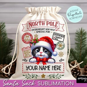 Santa Sack PNG Bundle, Cute Santa Gift Bag Sublimation Designs, North Pole Delivery, Kids Christmas Bag Templates - Instant Download