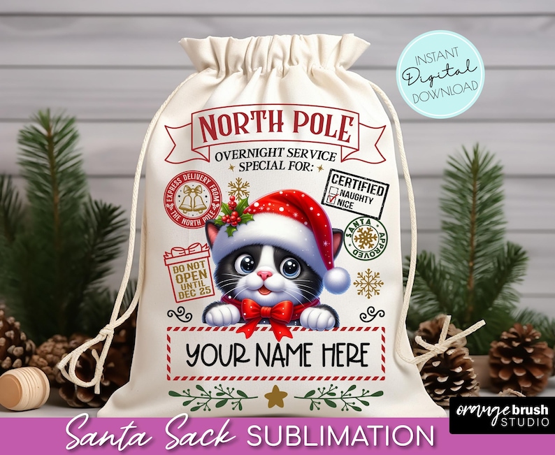 Santa Sack PNG Bundle, Cute Santa Gift Bag Sublimation Designs, North Pole Delivery, Kids Christmas Bag Templates - Instant Download