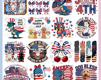 Paquete PNG del 4 de julio: 20 diseños divertidos de camisetas, paquete de sublimación del 4 de julio, bandera estadounidense patriótica del Día de la Independencia, descarga digital