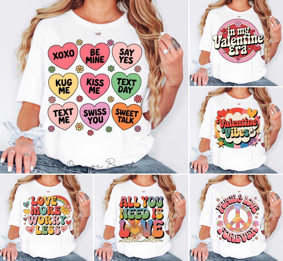 Retro Valentines PNG Bundle, Groovy Valentine Sublimation Designs, Love ...