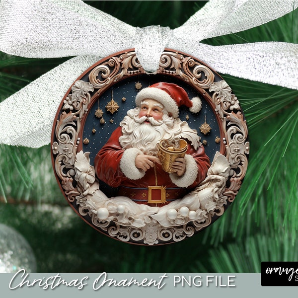 Santa Christmas Ornament Design, 3D Sublimation File. 3D Round Ornament, Christmas Sublimation - Instant Download