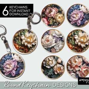 3D Keychain Sublimation Bundle, 3D Flowers PNG Designs, Car Coaster Sublimation, 6 PNG Keyring, 3d Key Chain Bundle - Digital Download