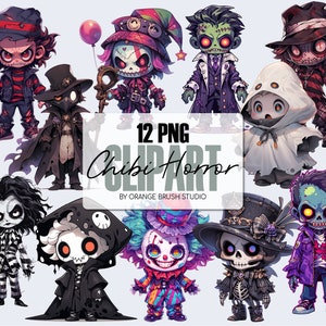 Chibi Halloween Clipart Bundle: PNG Horror Clipart. Halloween Sublimation Designs PNG Bundle, Kawaii Clipart - Instant Download
