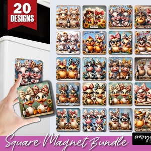Funny Animals Magnet Sublimation Bundle. Fridge Square Magnet PNG, Funny Chicken Sublimation Designs for Wine Lovers  - Digital Download