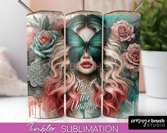 Positive Affirmation Tumbler Wrap PNG, Inspirational Quotes Butterfly Tumbler Sublimation. Self Love PNG Design - Digital Download