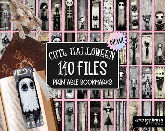 Lindos marcadores de Halloween PNG, marcadores de diario basura, paquete de marcadores góticos imprimibles para niños, diseños espeluznantes para manualidades - Descarga digital