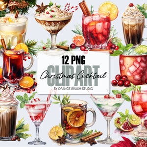 Christmas Cocktail Clipart Bundle | Christmas Sublimation PNG. Watercolor Winter cocktails, For Christmas kitchen Crafts - Digital Download