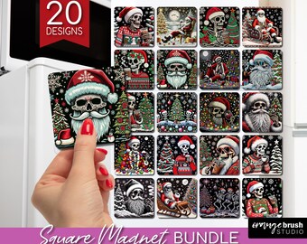 Christmas Skeleton Magnet PNG Bundle. Cool Santa Fridge Magnet Sublimation Designs. Spooky Christmas Sublimation Bundle - Digital Download