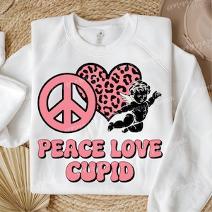 Peace Love Cupido png vintage sublimatie - retro Valentijnsdag ontwerp, hippie valentijn hart trendy shirt png voor ambachten, digitale download