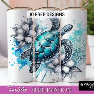 Sea Turtle Tumbler Sublimation, 20oz Skinny Tumbler Design, Beach Tropical Coffee Tumbler Wrap for Summer Crafts - Digital Download