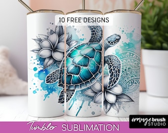 Sea Turtle Tumbler Sublimation, 20oz Skinny Tumbler Design, Beach Tropical Coffee Tumbler Wrap for Summer Crafts - Digital Download