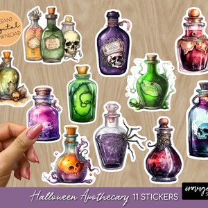 Halloween Apothecary Stickers - Magic Potion Bottles. Printable Halloween Stickers for Planners, Goodnotes and More - Digital Download