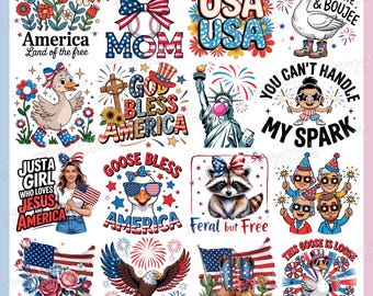 4th of July PNG Bundle 20 Funny Designs, USA Patriotic Sublimation Bundle, Independence Day American Flag Coquette Goose Digital Download
