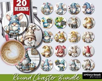 Easter Gnome Round Coaster Sublimation Bundle. Happy Easter Coasters, Gnome Sublimation, Spring Gnome Car Coaster Bundle, Digital Download