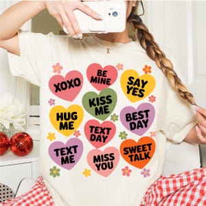 Candy Hearts PNG, Conversation Hearts Retro Valentine Sublimation Design, Valentine&#39;s Day Trendy Shirt PNG for Crafts - Digital Download