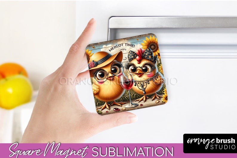 Funny Animals Magnet Sublimation Bundle. Fridge Square Magnet PNG, Funny Chicken Sublimation Designs for Wine Lovers  - Digital Download