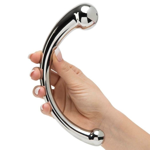 Wand Massager, Steel Dildo - PS Original Double Ended Curve. Pure Stainless Steel. G Spot Prostate Orgasm