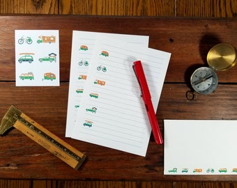 Adventure-mobile | Stationary Set | 12 Sheets Paper + 6 Envelopes + Stickers