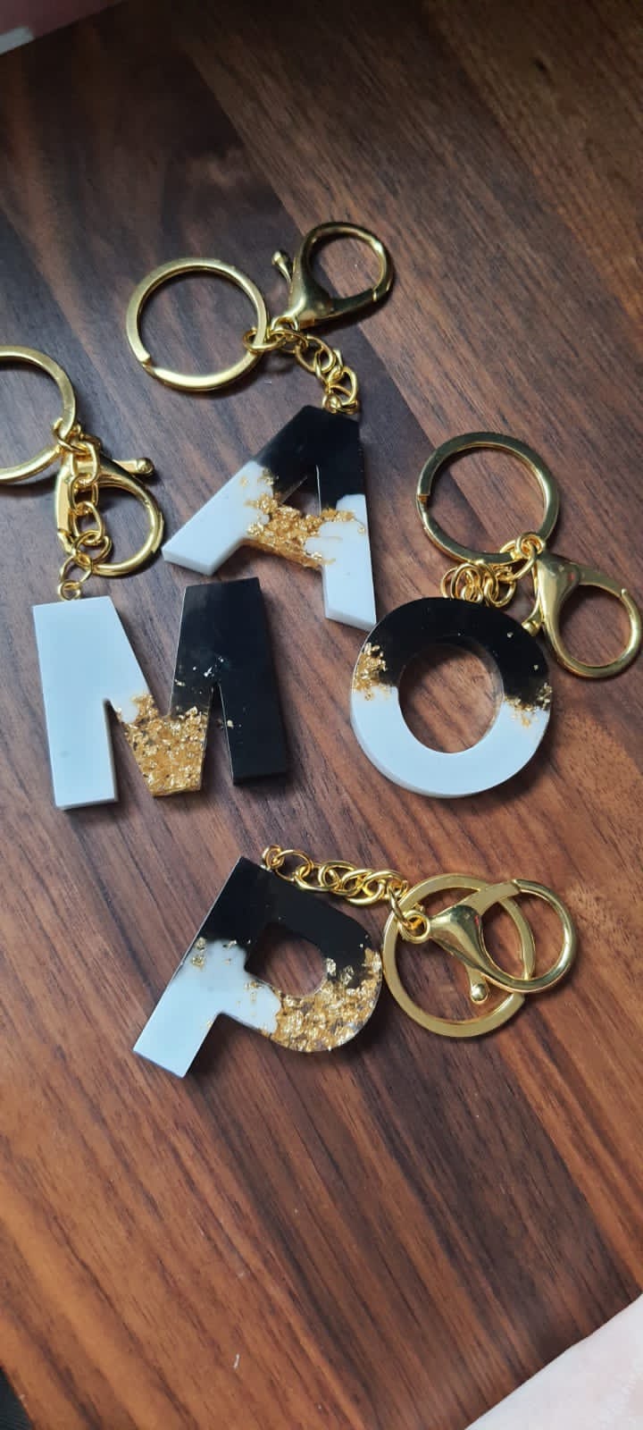 Custom Handmade epoxy resin keychain Black and white with gold Etsy