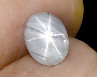 Cabujón de zafiro estrella gris blanco natural / Zafiro estrella lechoso ovalado / Piedra preciosa estrella genuina de 6 rayos / Zafiro suelto para fabricación de joyas