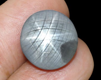 Zafiro estrella blanco grisáceo de 19,30 quilates, cabujón redondo / Zafiro asterismo blanco plateado / Piedra preciosa suelta sin tratar
